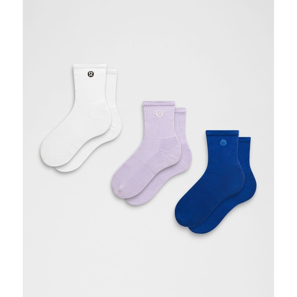 Lululemon-Unisex Daily Essential Quarter Socks3Pack-Riverside/Sheer Violet/Whitr
